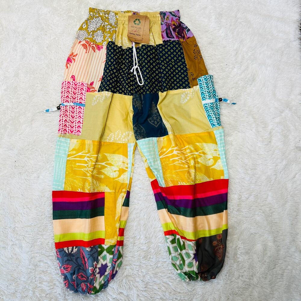 ASHLEY TAYLOR WOMENS PATCHWORK PANTS BOHO HIPPIE HAREM CUFF TROUSERS OSFM 11